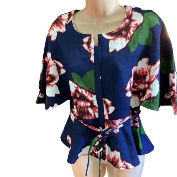 Marina Kaneva blue & red blouse size 10 - Picture 4 of 8